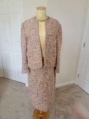 Paula Klein Paris Tweed Skirt Suit Set Made in France Vintage Chic Jacket & Penc